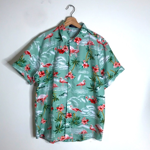 SSLR mens colorful flamingo short sleeve button up shirt size large - Picture 1 of 9